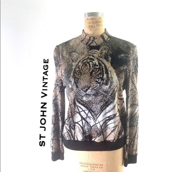 Tiger Sweater, vintage jacquard St John w/crystals